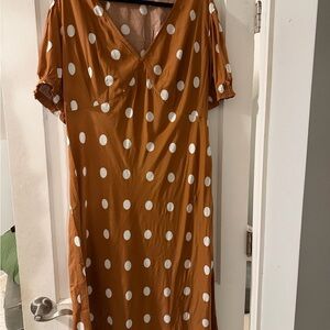 a new day Rust Polka Dot Midi Dress